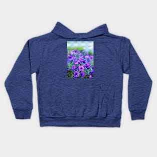 Purple Petunias in front of White Fence Kids Hoodie